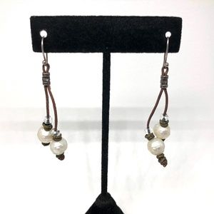 Sterling Textured Bead with Copper Tie Earrings